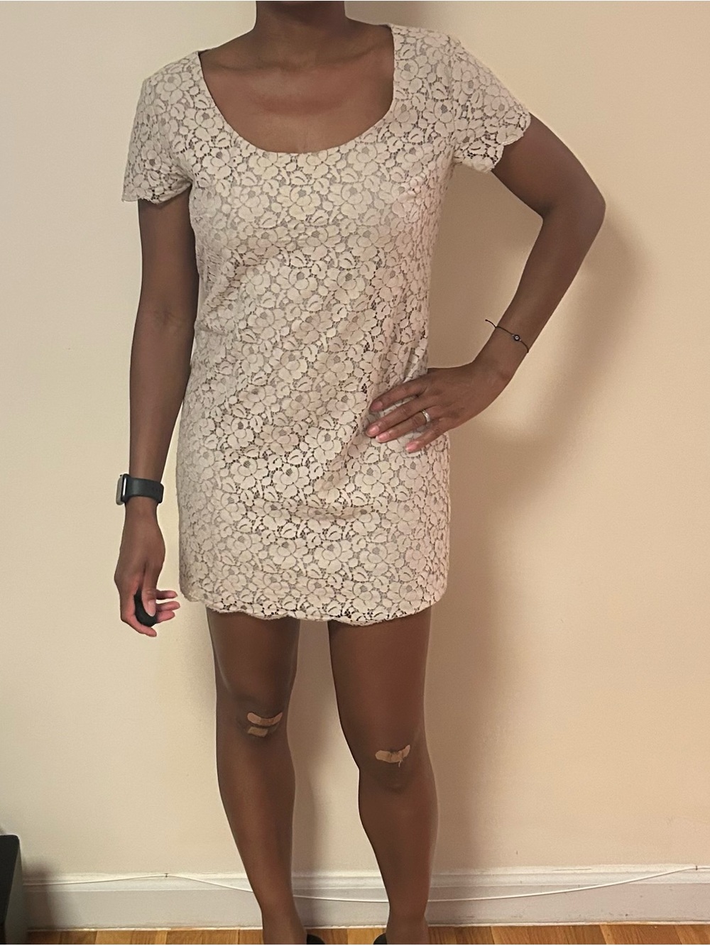 Talula Lace Scoop Neck Mini Dress in Cream